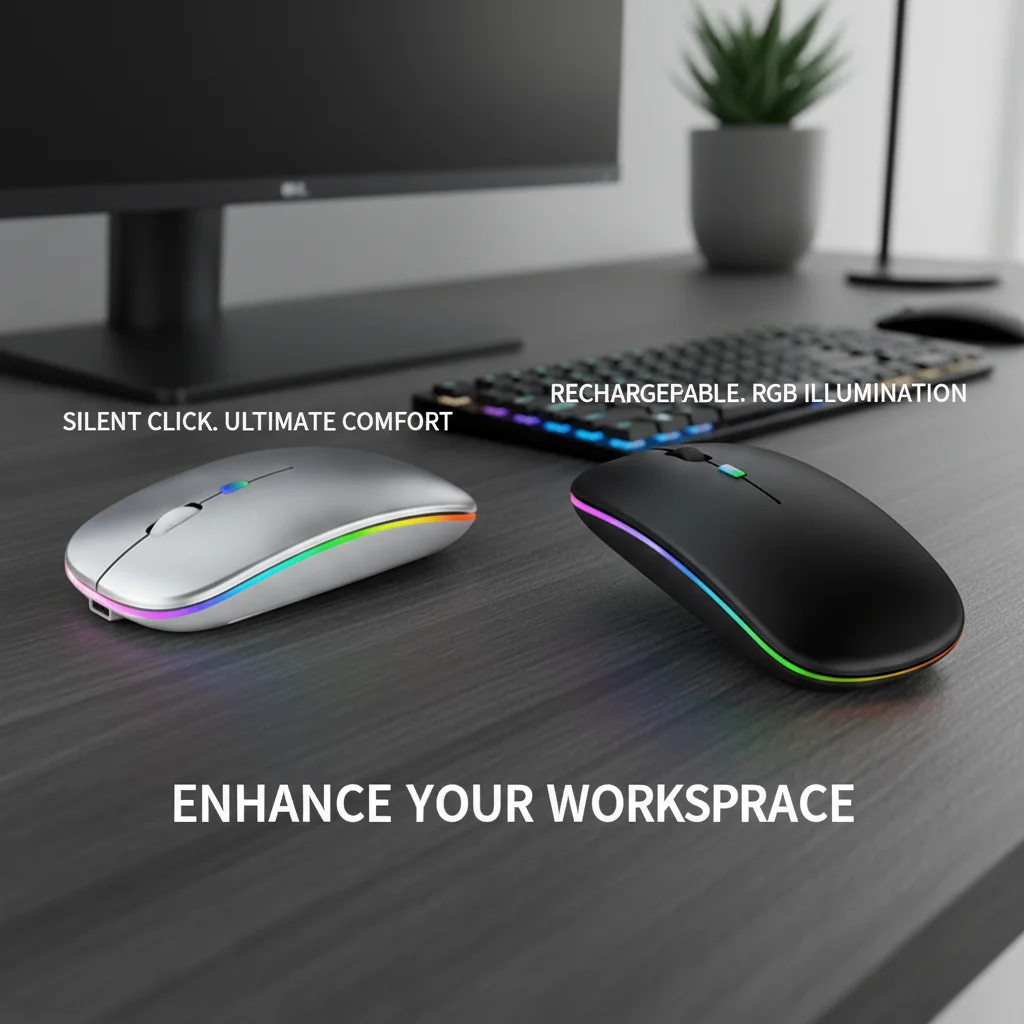 2.4G Bluetooth Wireless Rechargeable Mouse RGB Backlit Ergonomic Design Silent Click Office Mouse For PC Laptop Computer Tablet
