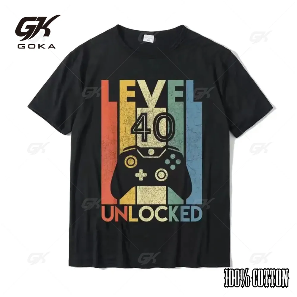 Level 40 Unlocked  Funny Video Gamer 40th Birthday Gift Graphic T-Shirts Men clothing  Summer  Short Sleeve Casual Tops Unisex