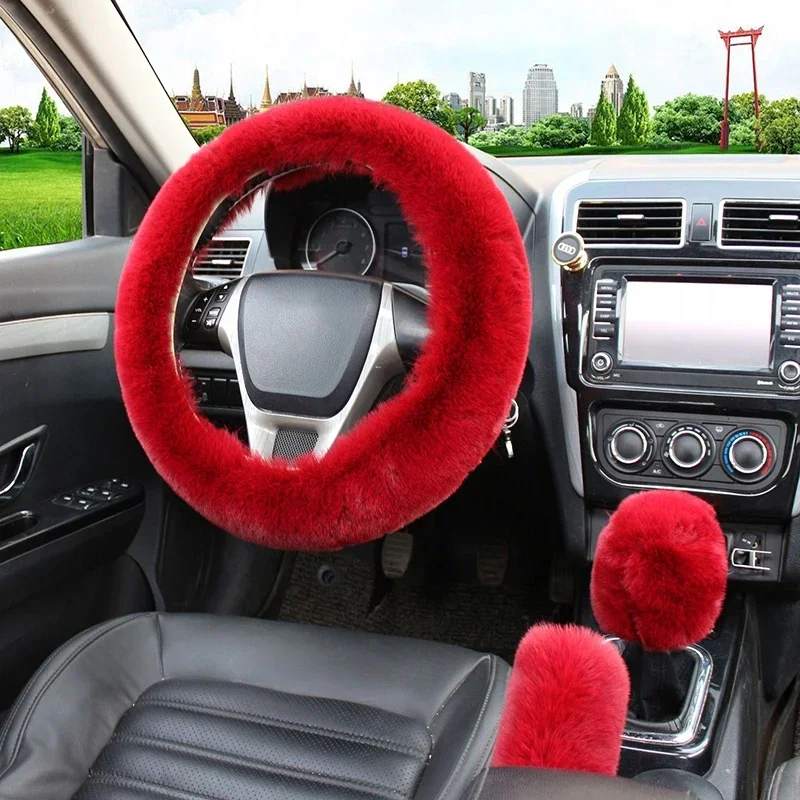 Artificial Car Steering Wheel Cover Warm Winter Car Handbrake Shift Cover Three-piece Set Heating Steering Wheel 38cm
