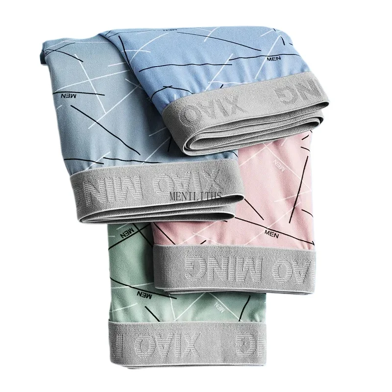 

L-4XL Men's Panties Striped Printing Boxers Man Underwear Male Breathable Sexy Youth Mid-waist Boxers Large-size Pants Shorts