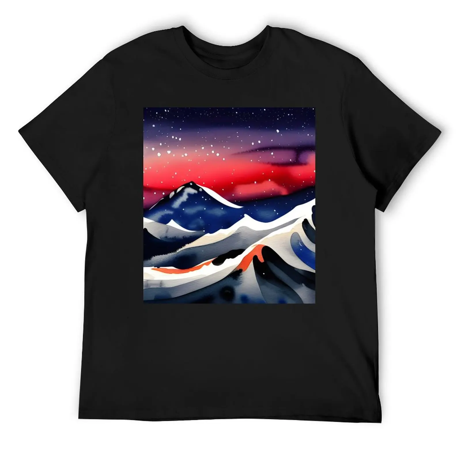 Snowy Mountain Caps Landscape (Watercolor) T-Shirt boys animal print essential t shirt mens t shirts top quality