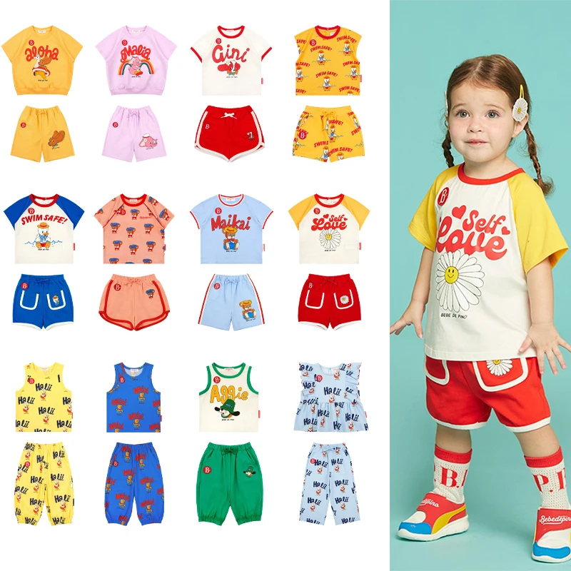 

Children's T-shirt and Shorts Set 2026 Summer New Cartoon Printed Round Neck T-shirt for Boys and Girls Fashion Shorts Set
