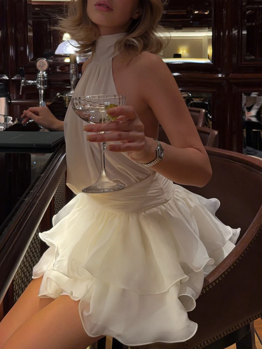 TWOTWINSTYLE Sexy Club Spliced Ruffles Prom Gown for Women Stand Collar Off The Shoulder High Waist Dating Mini Dresses Female