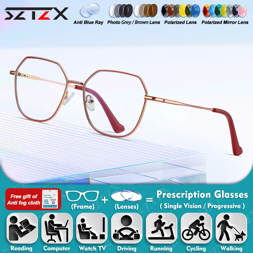 

SZTZX классические деловые женские полигональные дизайнерские очки для чтения для близорукости женские антисиний свет прогрессивные очки по рецепту