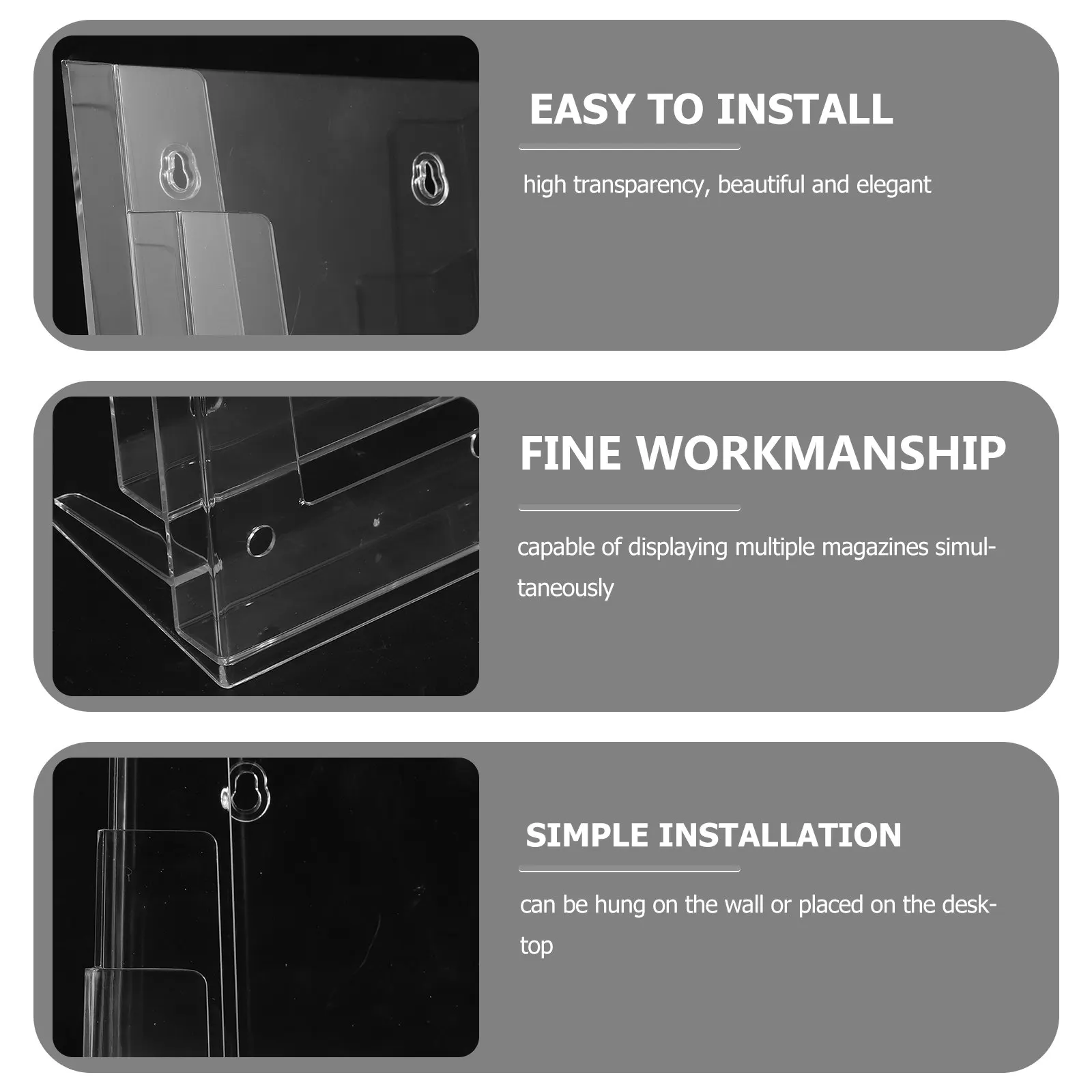 2Pcs Acrylic Wall Mounted Brochure Holder No Drill Installation Space Saving Modern Clear Document Display Stand for Office Home