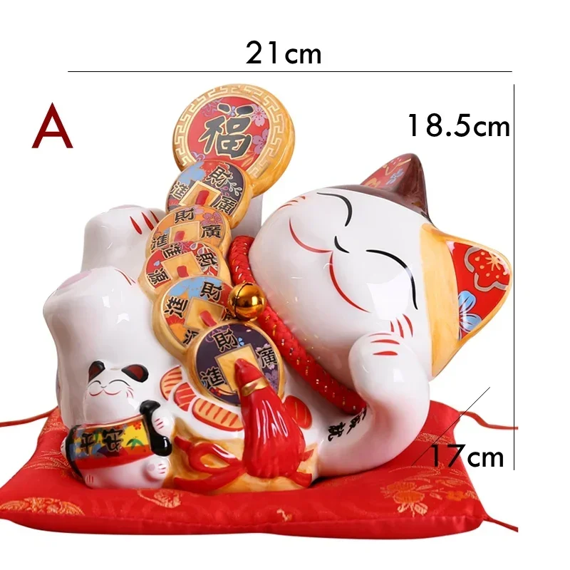 8 Inch Ceramic Maneki Neko Ornament Lucky Cat Money Box Fortune Cat Figure Home Decoration Gift Feng Shui Piggy Bank Statue