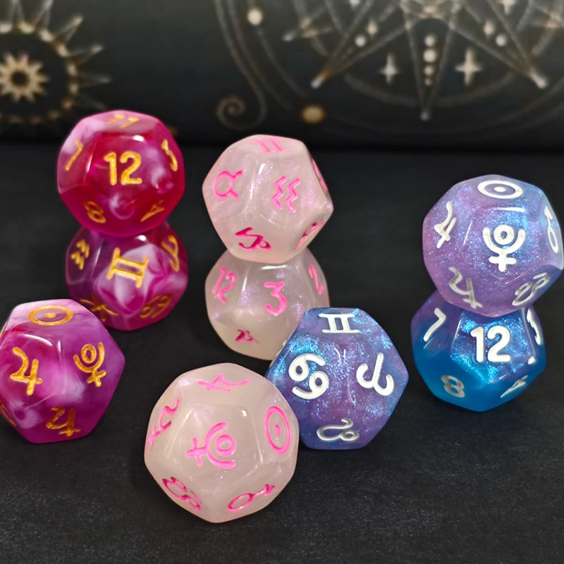 9 Pieces/Set Astrology Dice Acrylic D12 Entertainment Toys Polyhedral Dices for Party KTV Card Game Board Game Table Game