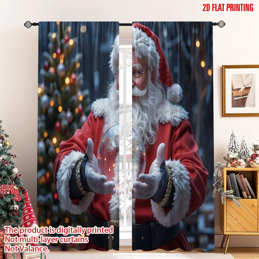 

2pcs 2D flat printing Merry Christmas Popular Drapes Santa Holding Earth Fabric Without Electricity Family Party Use for