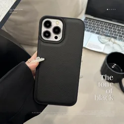 Premium Black Leather Grain Phone Case For iPhone15 14 13 12 11 Pro Max TPU Fall Prevention Case Cover New Products