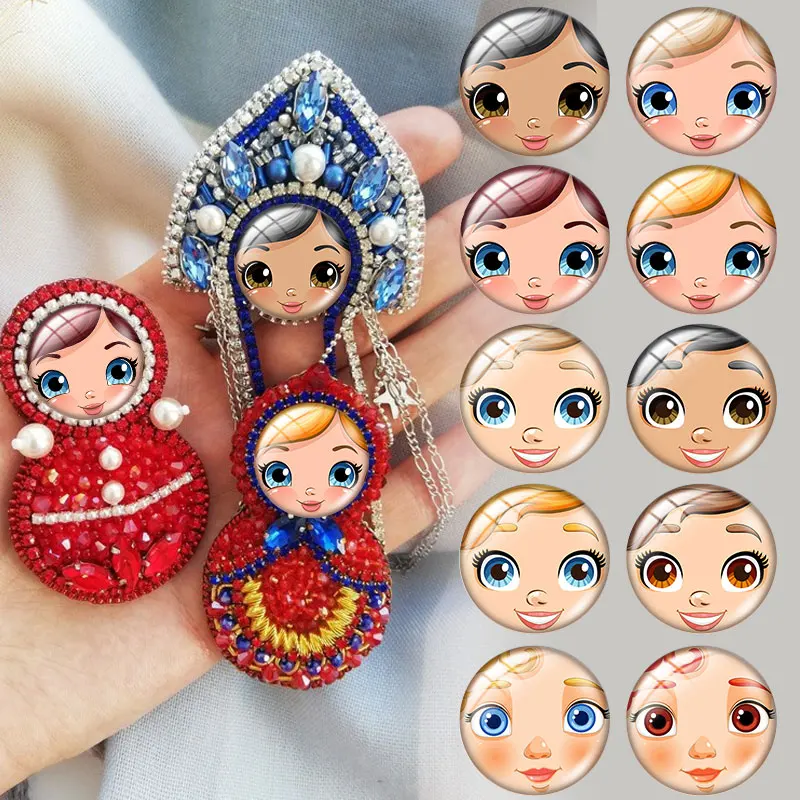 

Facial illustration of Russian nesting doll glass cabochon necklace bracelet pendant rings for jewelry demo earrings back Making