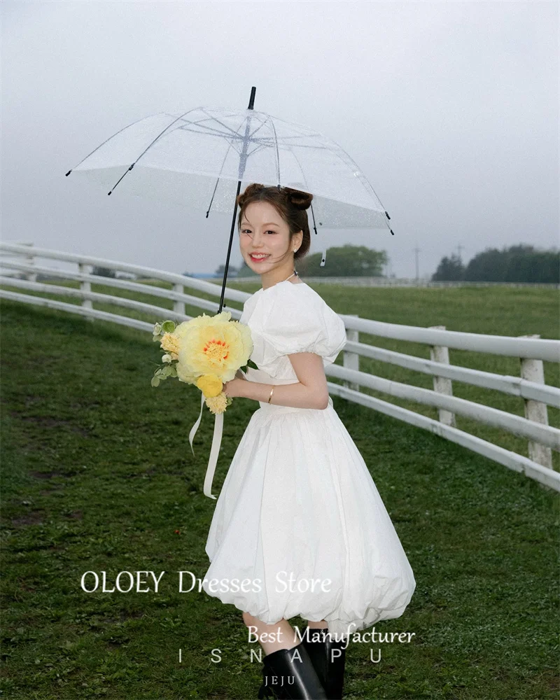 Oloey einfache Mini kurze Taft Brautkleider Korea Fotoshooting quadratischen Hals kurze Ärmel Land Brautkleider formelle Party