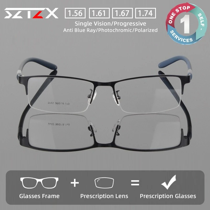SZTZX Lunettes de vue classiques pour hommes, ultralégères, anti-lumière bleue, pour myopie, lunettes de lecture progressives personnalisées