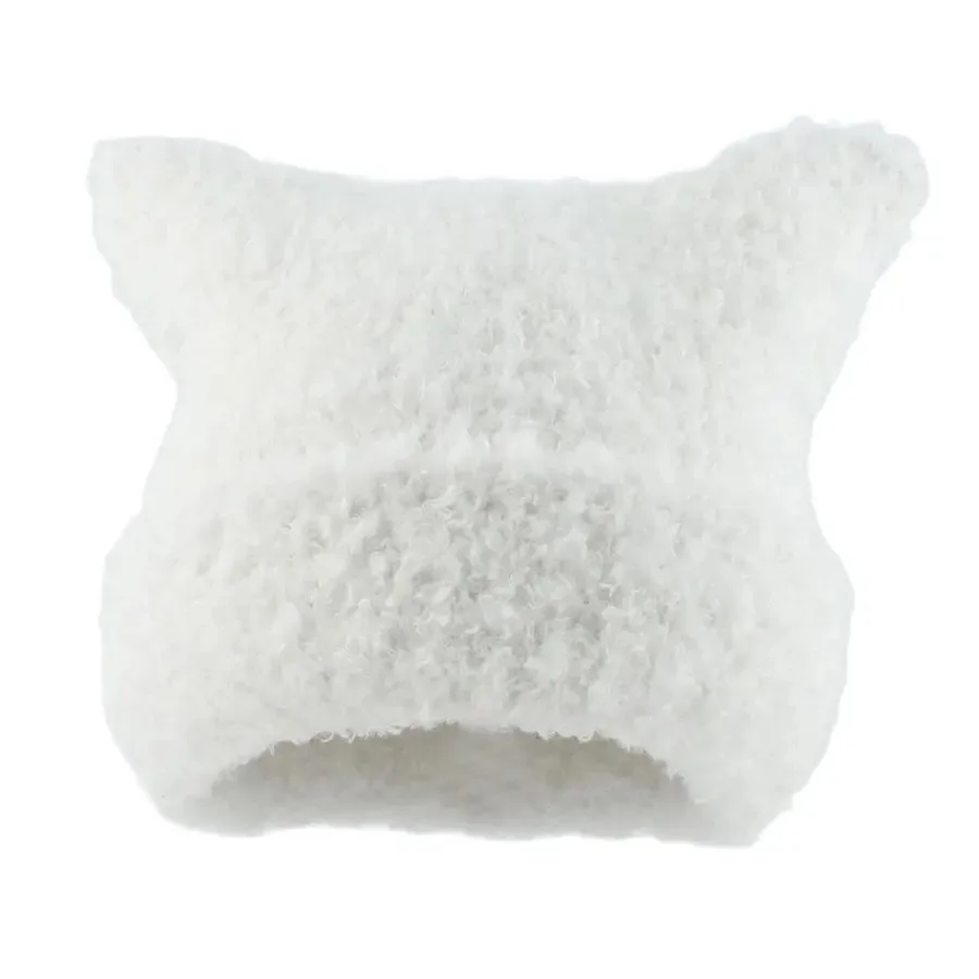 Winter Lambswool Hats For Women Cute Cat Ears Beanie Soft Warm Knitting Cap Cuffed Skullies Fashion Street Hip Hop Hat