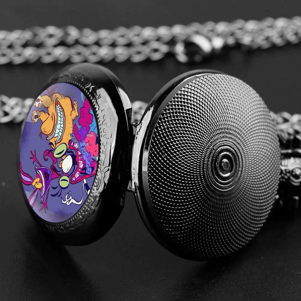 Cartoon Glass Dome Quartz Pocket Watch Arabic Numeral Dial Necklace Pendant Clock for Men Women Kids