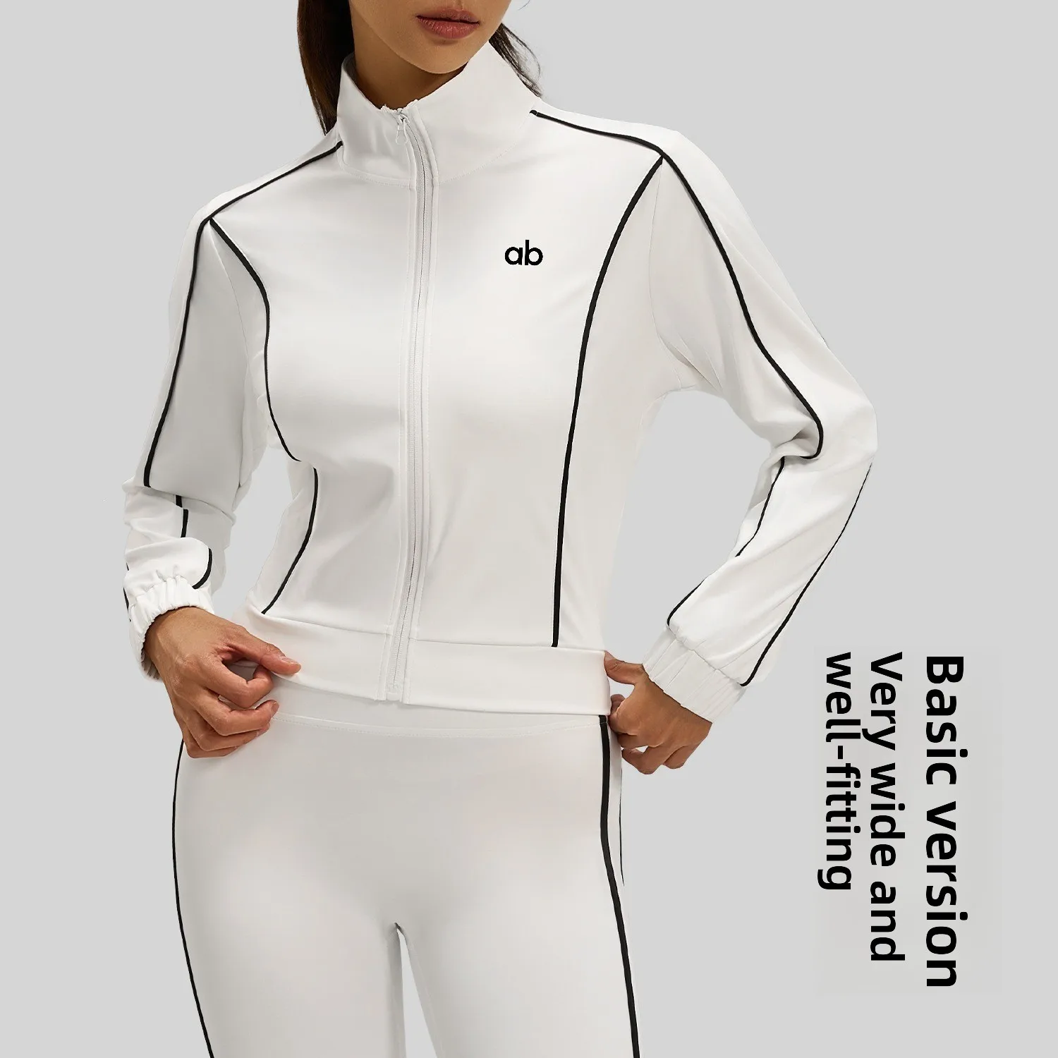 Women Contrast Zip Up Loose Line Stripe Sports Jacket High Stretch Breathable Casuall  Yoga Outerwear Spring Summer