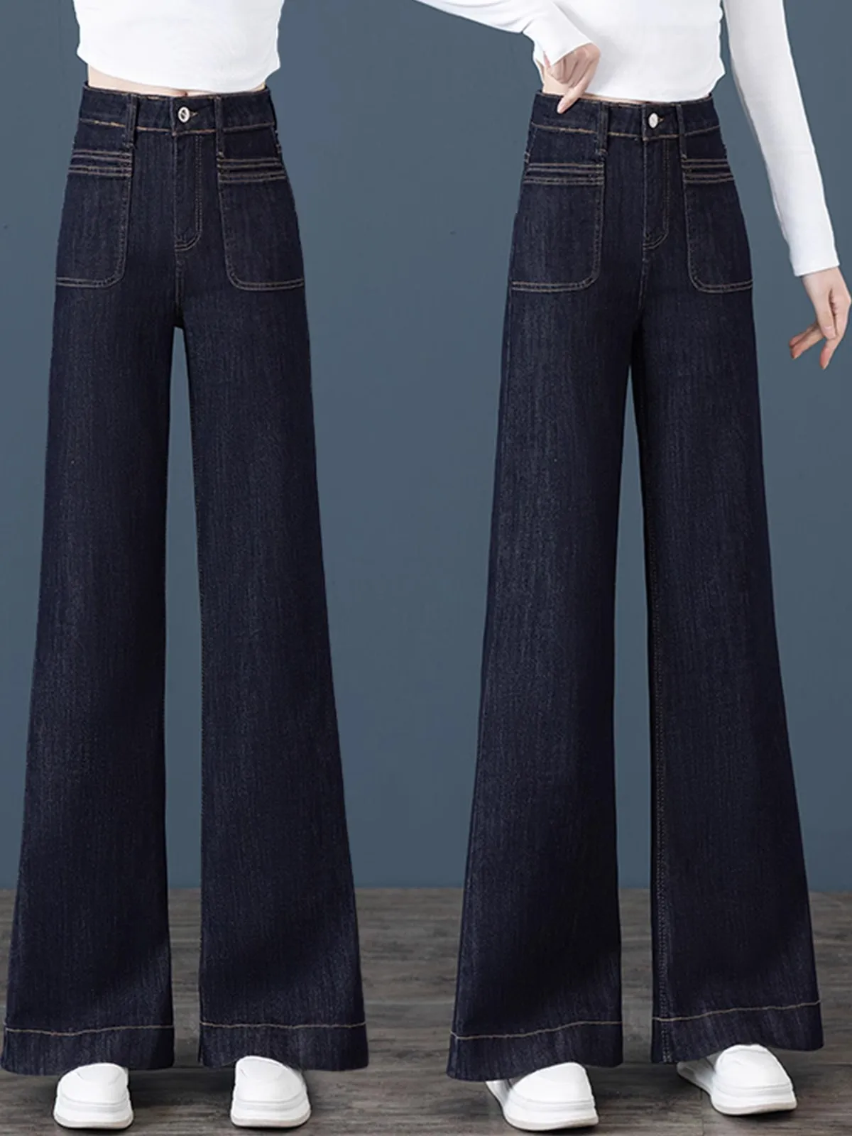 

Джинсы женские с высокой талией, широкие, синие, весна 2025, новые, прямого кроя, удлиненные, с эффектом стройности, длиной в пол