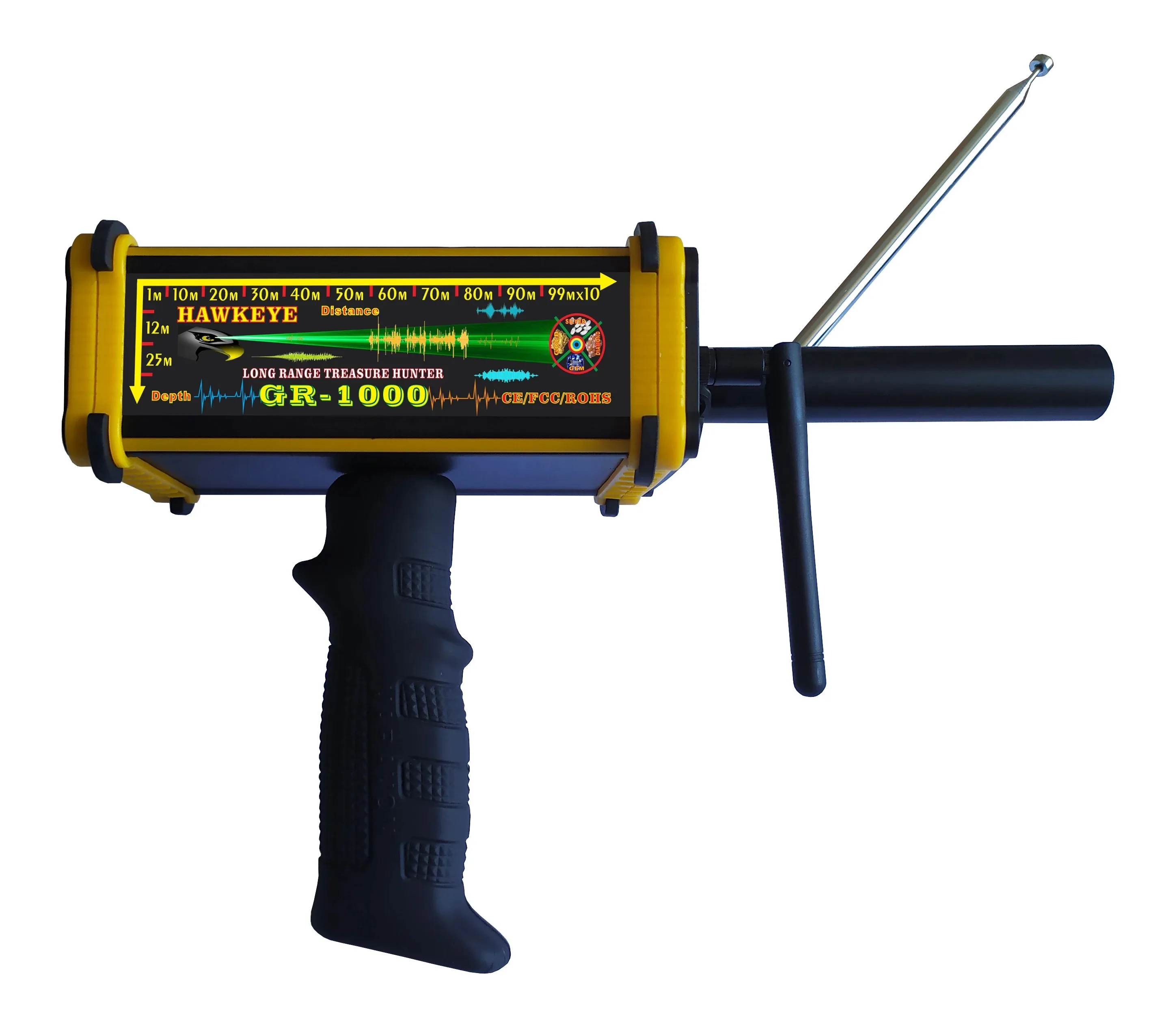 Factory Direct Sell New Version Black Hawk HAWKEYE GR1000 Long Range Deep Search Gold Silver Copper Gemstone Detector