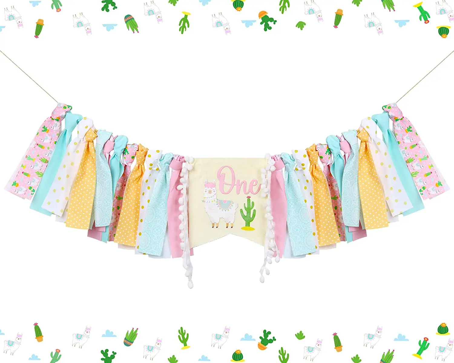 JOYMEMO Llama First Birthday Decoration Mexican 1st Birthday High Chair Banner for Girl Alpaca Theme 1st Birthday Decor Supplies