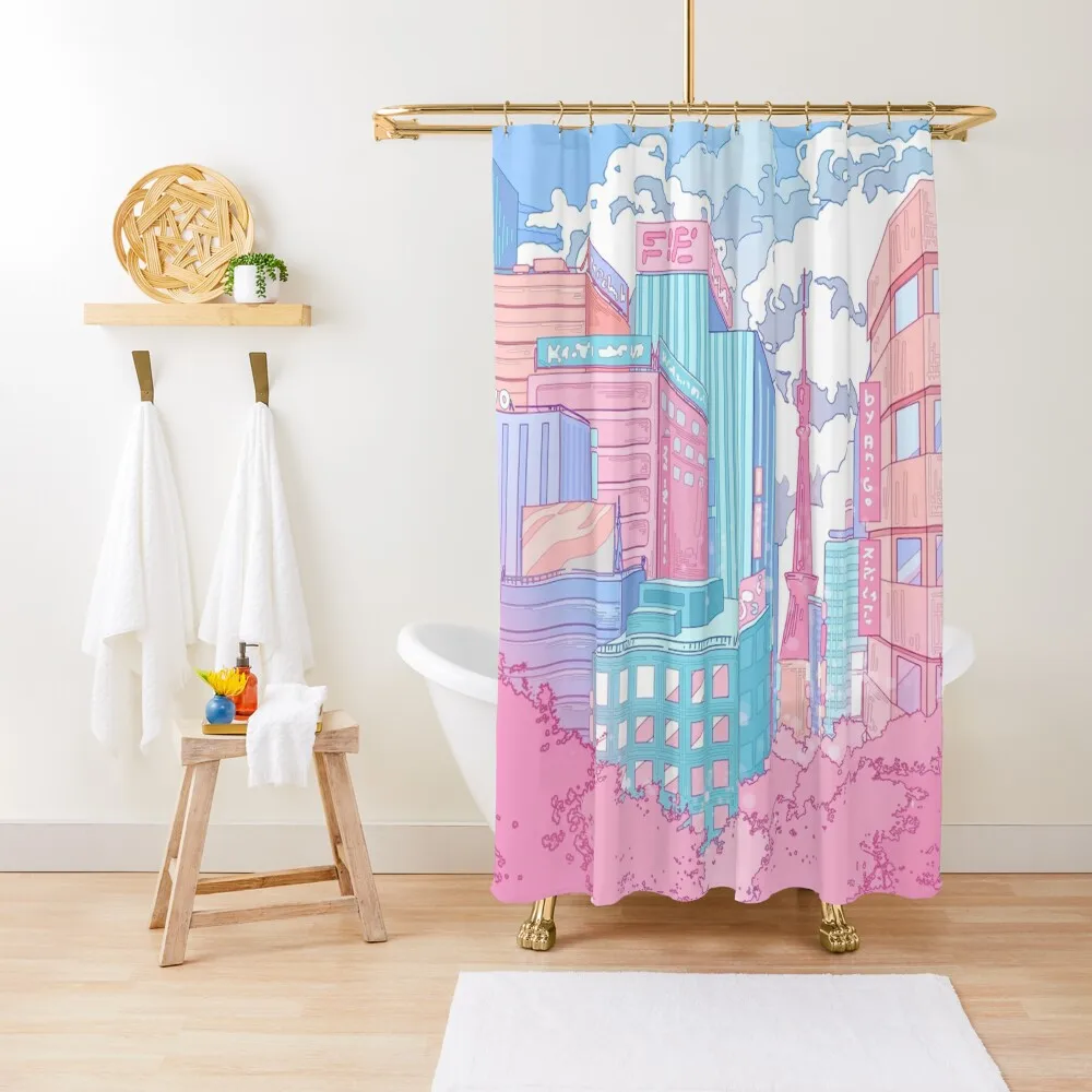 

Thepastel Tokyo cityscape Shower Curtain Cover Bathroom Fabric Bathroom And Shower Products Shower For Bathroom Curtain