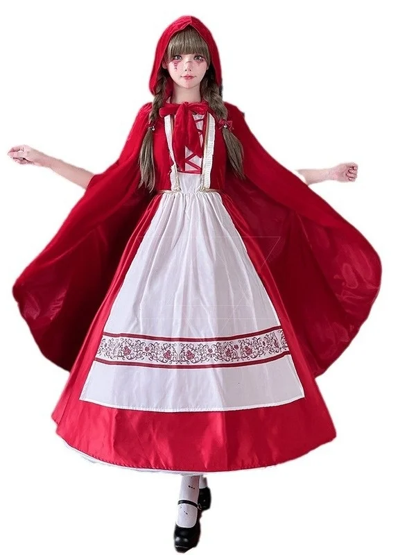 Adult loween Red Hooded Dr with awl Maid Costume Long Cisas Dr Chinese Production Ladies Ethnic Stage Costume