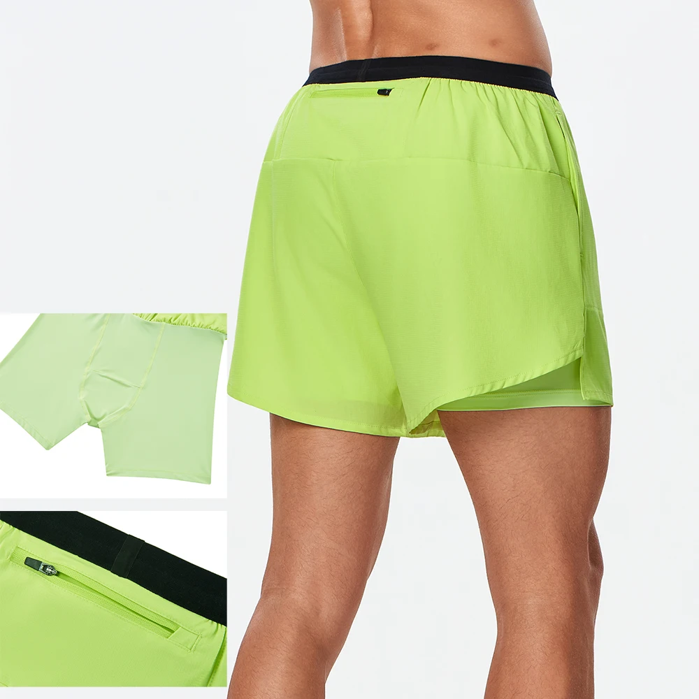 

3 Pocket Men's Running Shorts Quick-drying Fitness Black Double Layer Shorts Men Sport Workout Training Bodybuilding Pants
