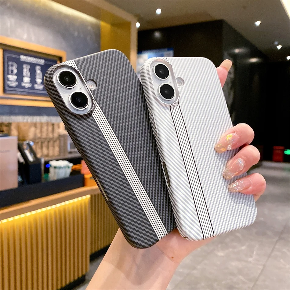 Luxury Hit Color Carbon Fiber Watermark Pattern Slim Case For iPhone 11 12 13 14 15 16 Pro Max 16plus Shockproof Hard PC Cover