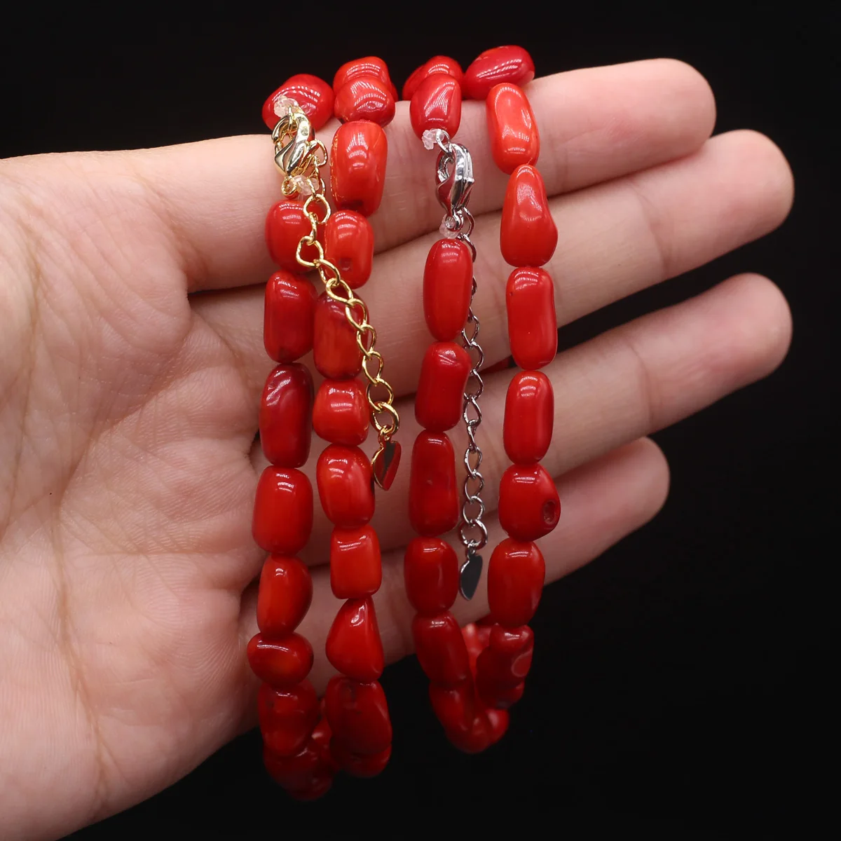 Natural Red Coral Beads Necklace Bracelet Gold Silver Buckle Oval Square Round Beads Chains Choker Necklace for Women Jewelry