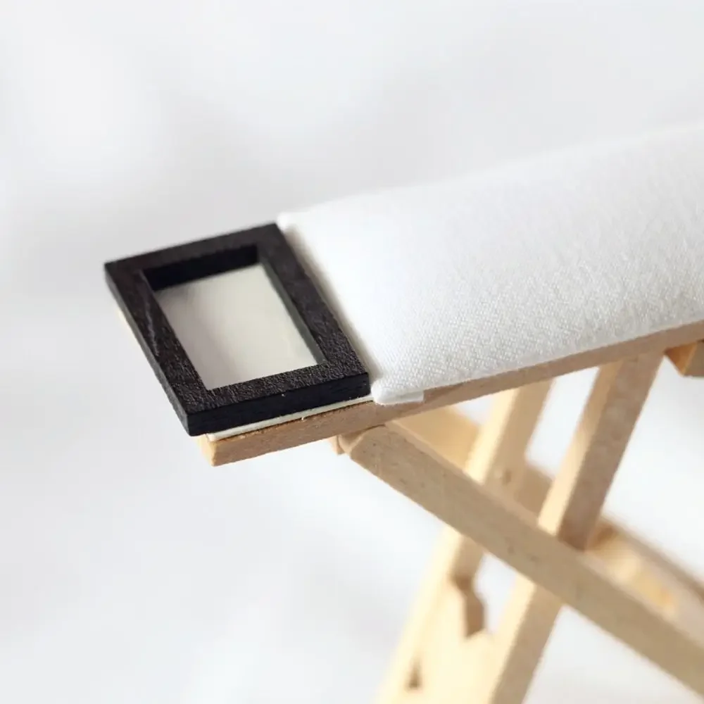 1:12 Dollhouse Miniature Wooden Ironing Board Table Cotton Thread Ironing Machine Model Sewing Life Scene Dollhouse Furniture