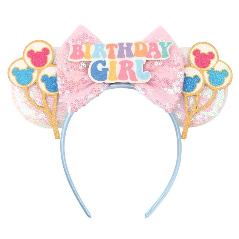 Children's Mickey birthday headbands, sequins, bows, Minnie balloons, ear studs, cute Halloween party decorations, headwear image 3