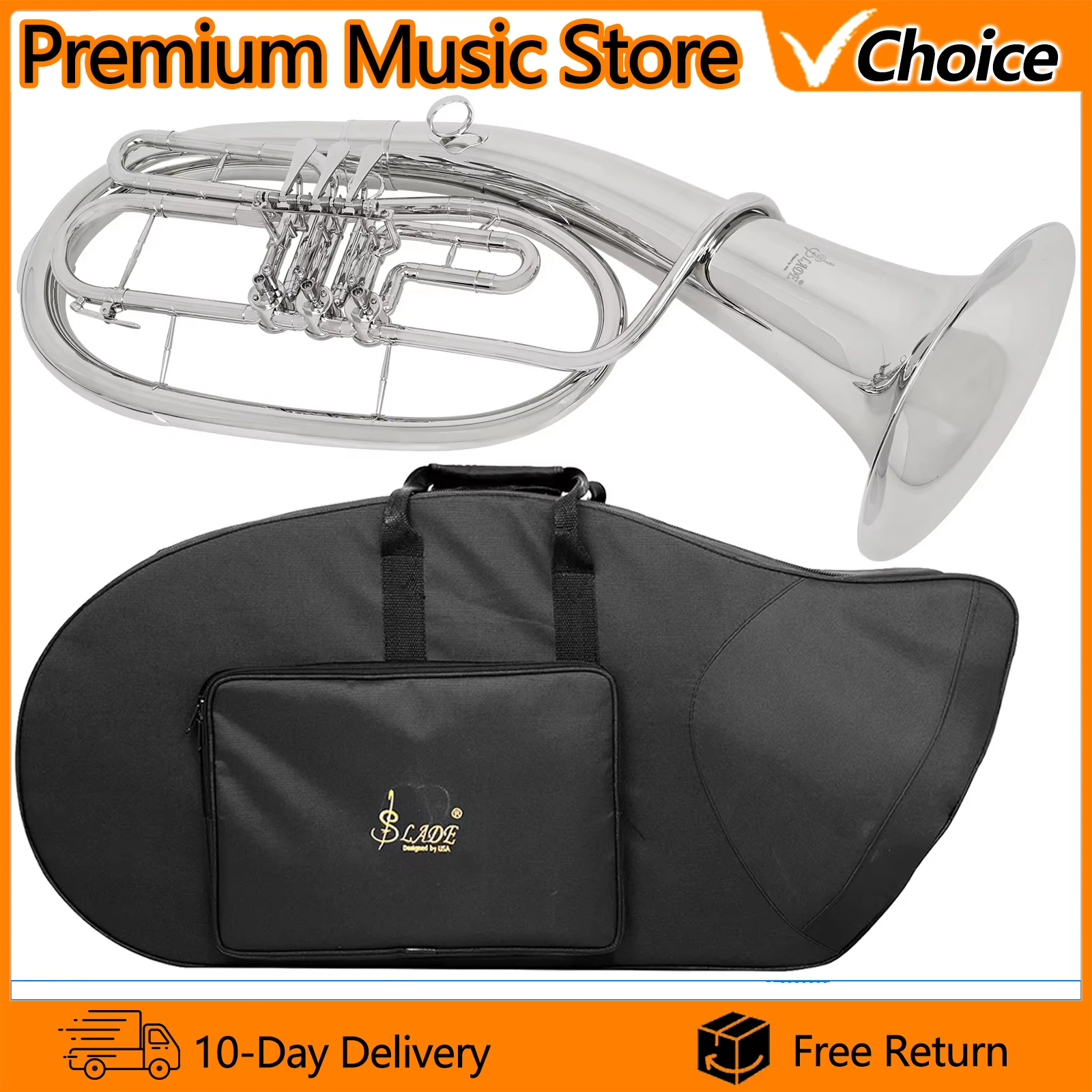 SLADE Baritone Horn LDT900S 3-Valve Flat Key Tenor Horn Silver Premium Brass Pipe  Baritone Horn Profession Brass Instrument