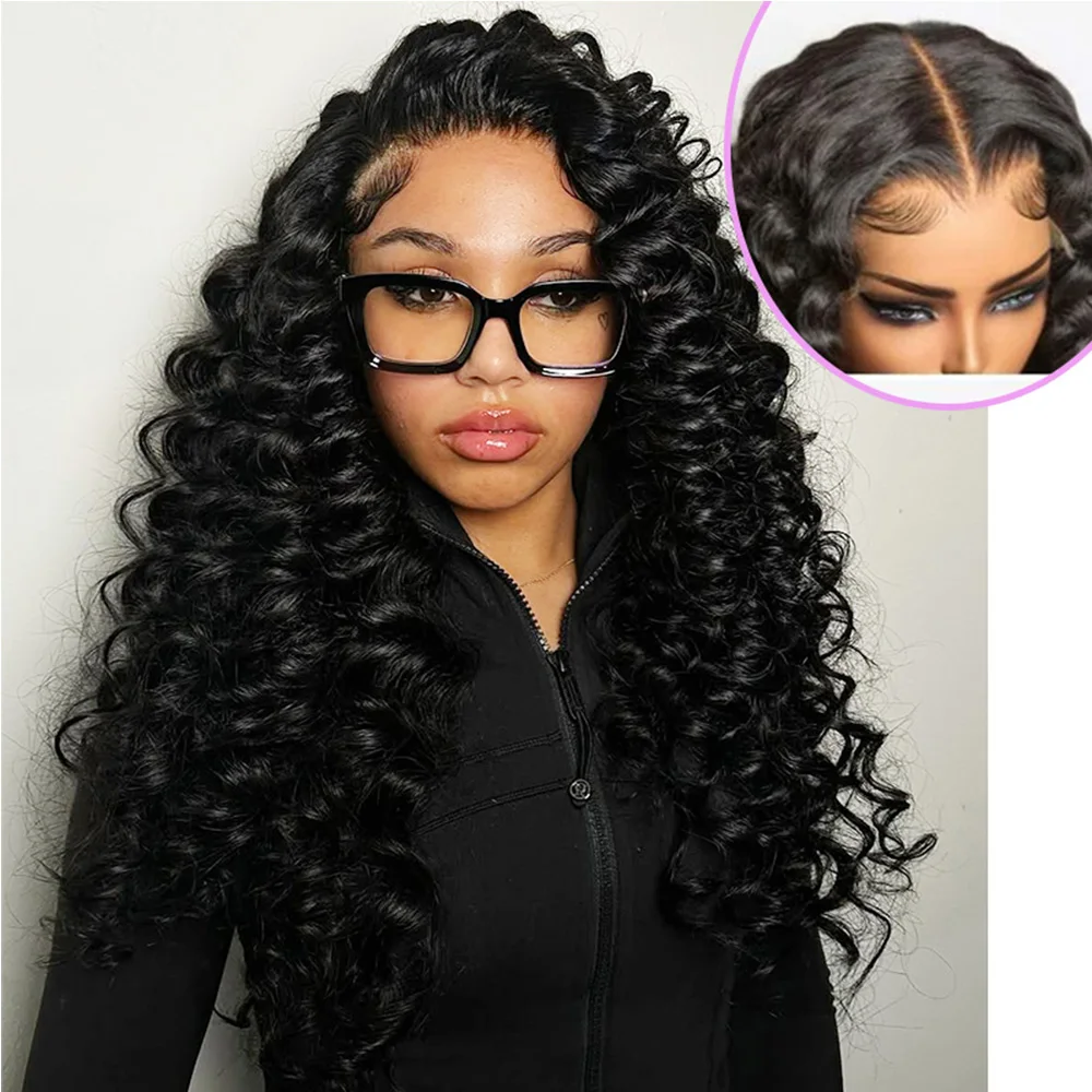 شعر بشري برازيلي بكر بكثافة 250%، تم قطعه مسبقًا مع إغلاق دانتيل 13 × 4، مقاس بدون خياطة، مظهر طبيعي، شعر مستعار مموج عميق فضفاض #3