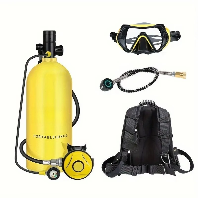 3L Mini-Tauchflaschen-Komplettset, bis zu 30-40 Minuten Unterwasser-Tauchzeit, tragbare Tauchausrüstung mit HD-Klarsichtmaske für Wassersport