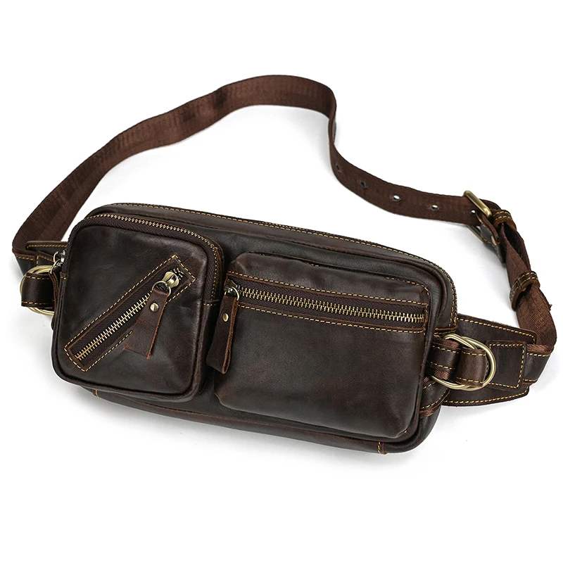 New Leather Waist Bag For Travel Men Male Chest Bag Waist Pack Dual Use Leahter Bag Male Chest Bag Leather Fanny Pack Men