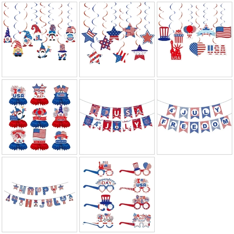 Patriotics Party Decorations Paper Sunglasses Photography Props Gnome Hangings Pendant Independences Day Party Supplies