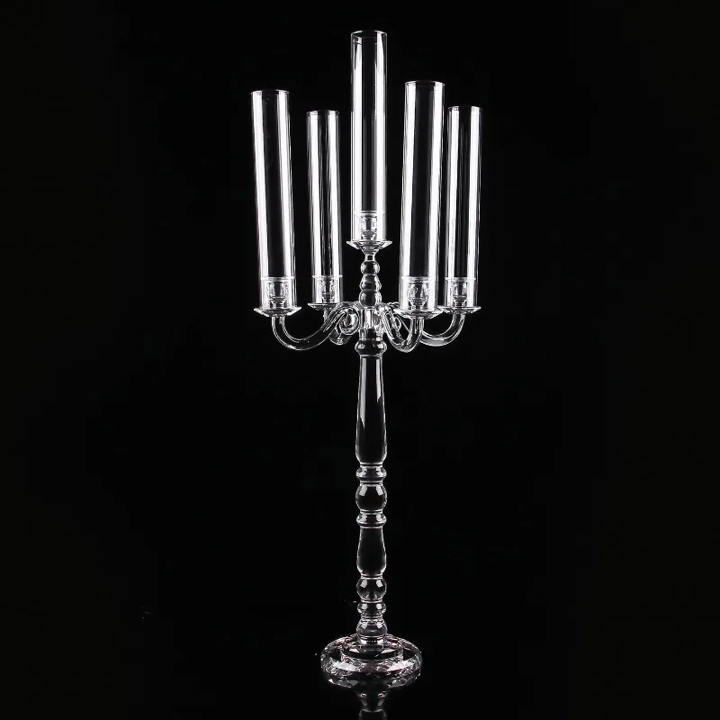 Crystal 5-head candle holder wedding decoration T table arrangement glass windproof