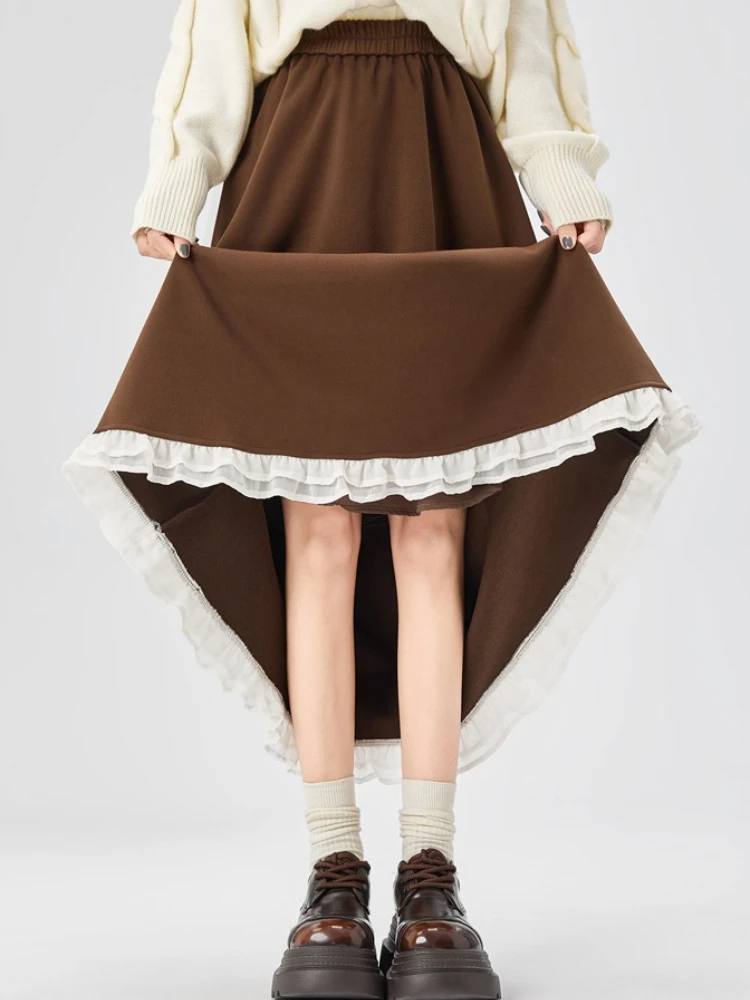 

Винтажная кружевная твидовая юбка для женщин, осень-зима 2022, шикарная юбка-зонтик трапециевидной формы с высокой талией, женская корейская модная верхняя одежда Faldas