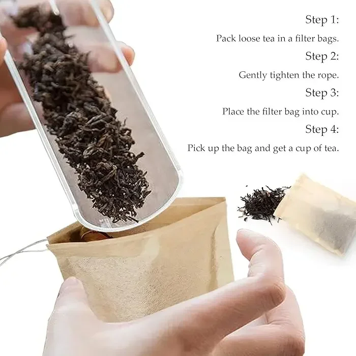 Natural Drawstring Tea Filter Bags Spice Coffee Loose Empty Filter Paper Bags with String Disposable Eco-Friendly Biodegradable