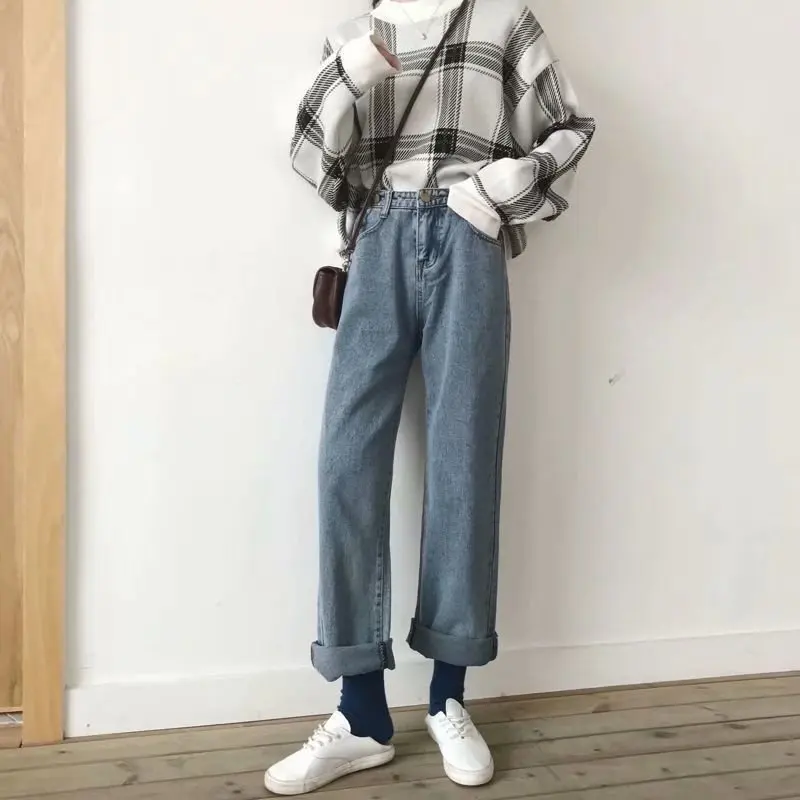 

Women's Four Seasons Fashion Retro Washed Straight Leg Jeans Casual Loose High-waisted Denim Wide-leg Pants Women's Streetwear