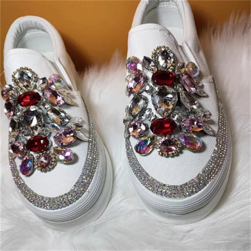 Thick bottom gemstone Crystal accessories Wedding party canvas shoes handcrafted shallow mouth sports women\'s shoes 35-40