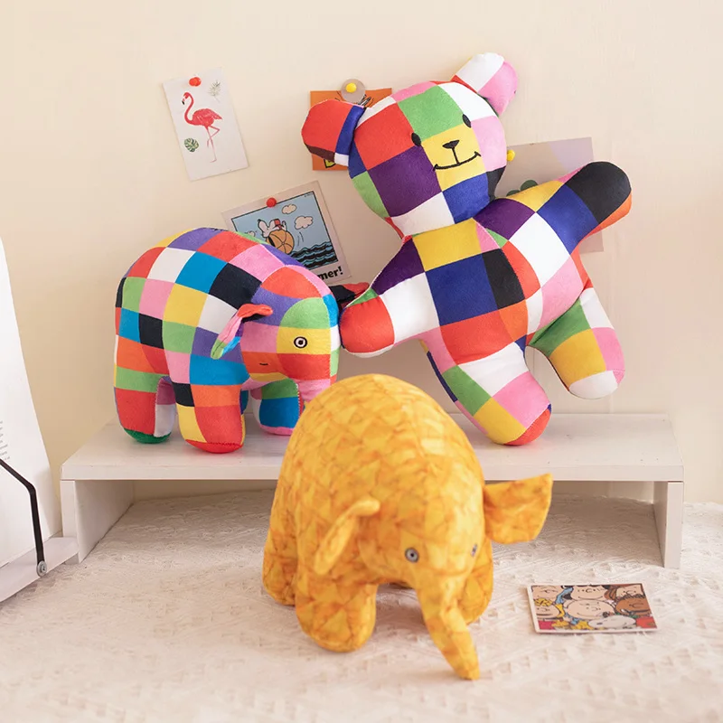 

Creative Colorful Lattice Elephant Snake Plush Toys Cartoon Stuffed Animals Lovely Bear Plushie Doll for Girls Gifts Home Decor