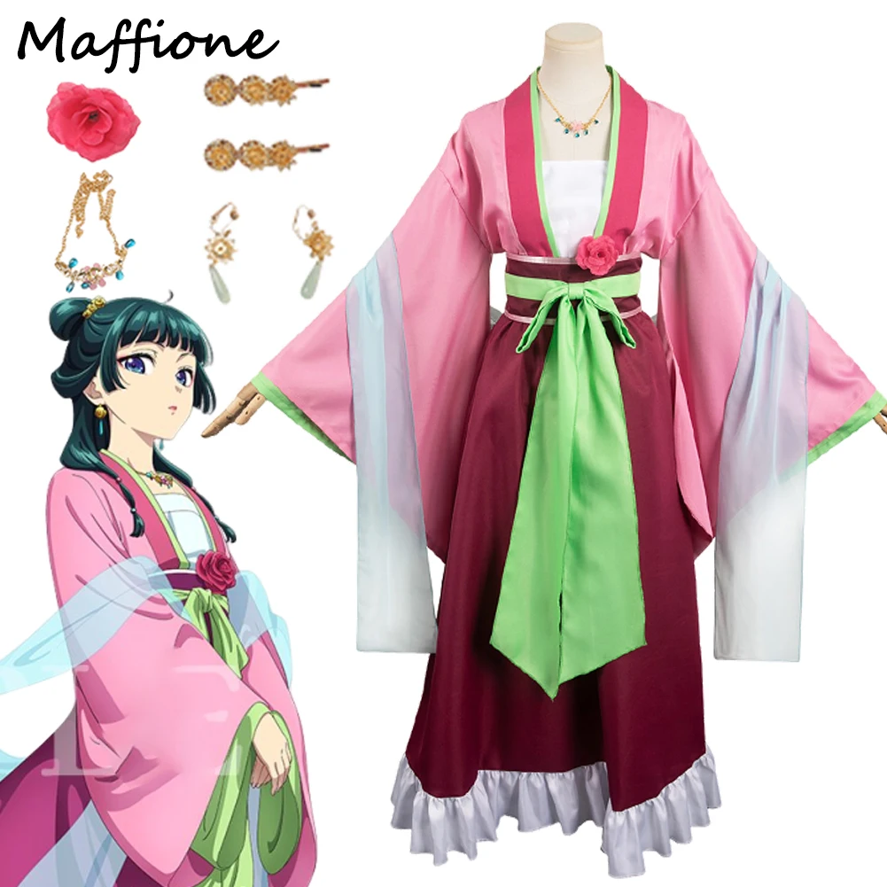 Maomao Cosplay Pink Dress Costume Anime Apothecary Diaries Disguise Outfits Women Kimono Uniform Earrings Halloween Suits