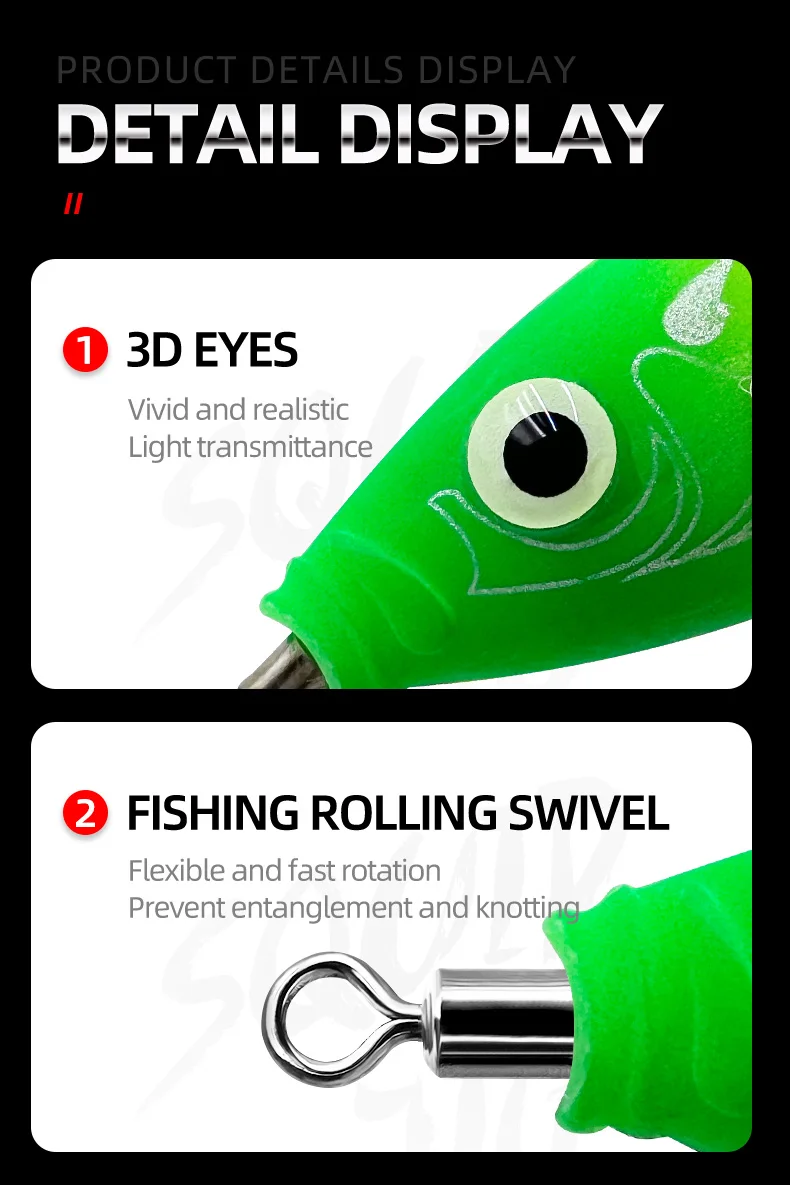 ShareShark 8,5/9,5cm Leuchtende Horizontale Jig-Holzgarnelen-Tintenfischhaken 5 Stück Angelköder Oktopus Tintenfisch Garnelen Salzwasserköder – Detail 7