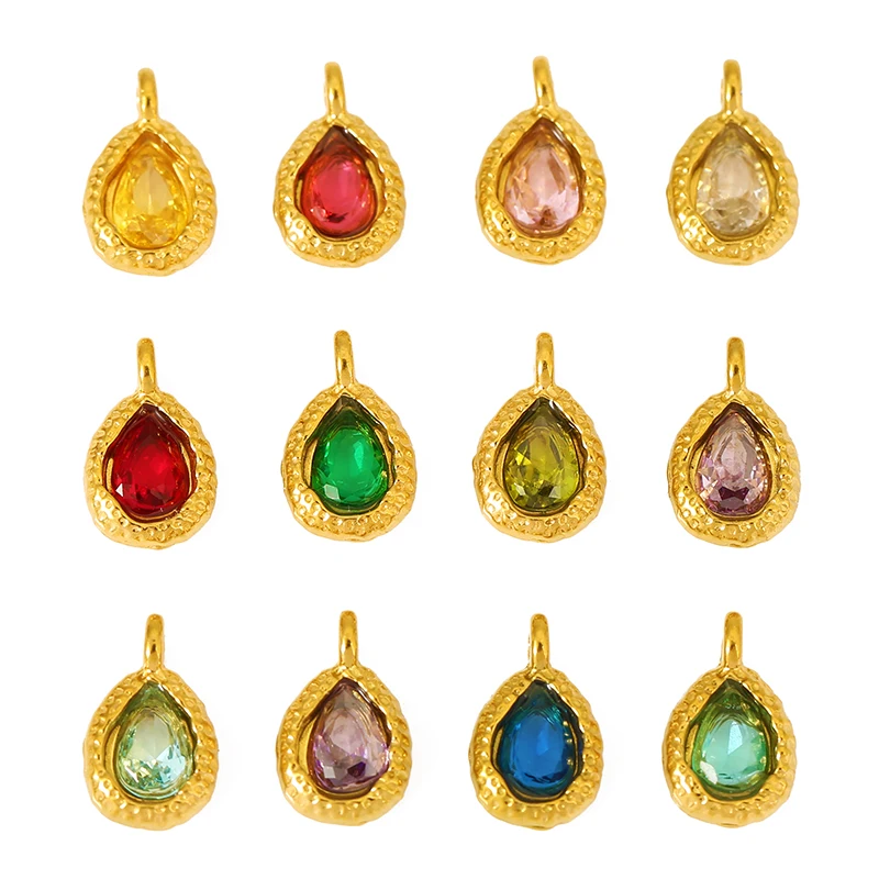 

5pcs Stainless Steel Condensation Teardrop Zircon Crystal Birthstone Charms DIY Necklace Bracelet Earring Jewelry Making Finding