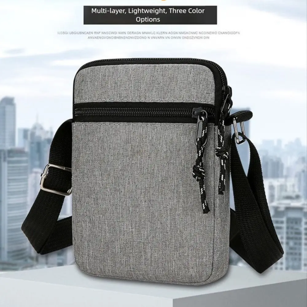 Casual Oxford Cloth Shoulder Bag Adjustable Multiple Compartments Crossbody Bag Solid Color Mobile Phone Bag for Men