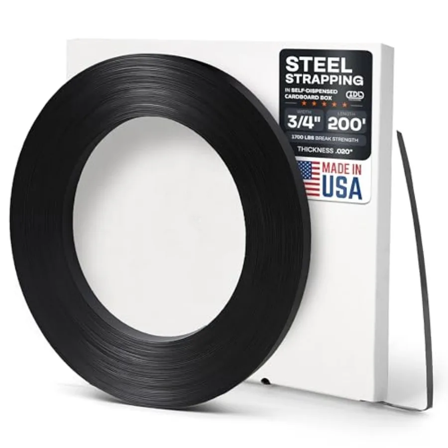 

3/4" X.020" X 200' Steel Strapping 700 Lbs Break Strength in Self-Dispensed Cardboard Box - Portable Strong Banding with Superior Strength