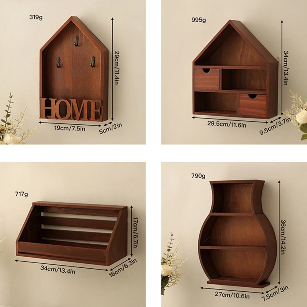 

Nordic Wooden Wall Hanging Storage Box with Hooks Entrance Hallway Keys Holder Rack Sundries Organizer Cabinet Home Decor