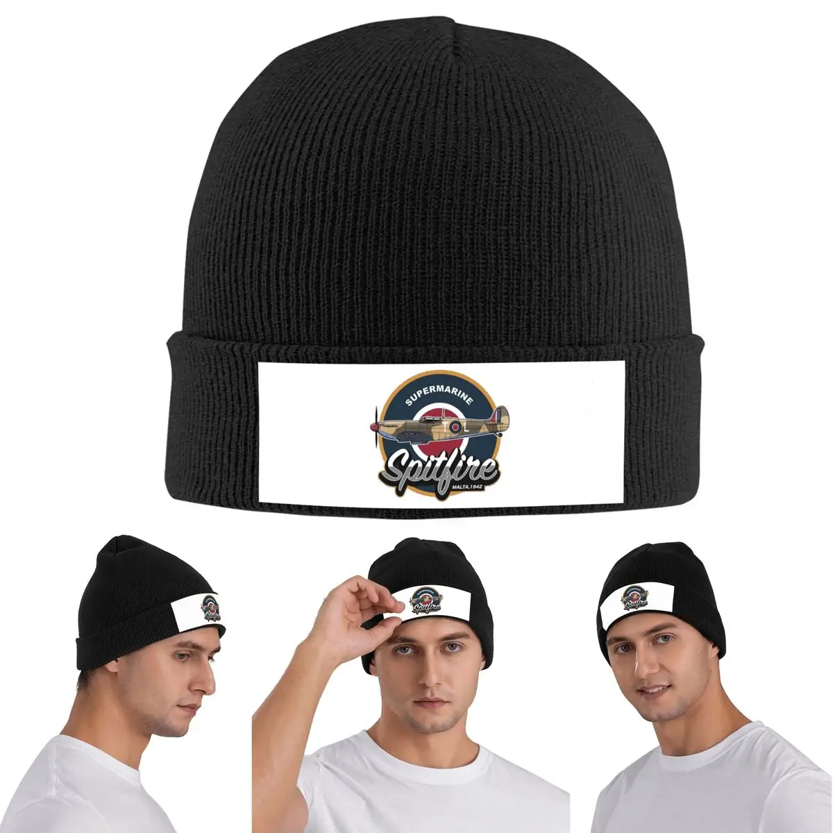 RAF Supermarine Spitfire Fighter Aircraft Plane Airplane Warm Knitted Cap Winter Knit Bonnet Hat Beanies Hip Hop Caps for Unisex