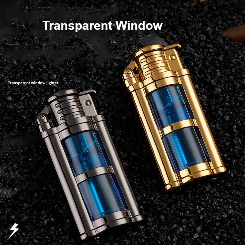 Transparent Warehouse Visual Gas Window Direct Lighter Windproof Red Flame Cycle Inflatable Lighter Charcoal Cigar Barbecue Tool