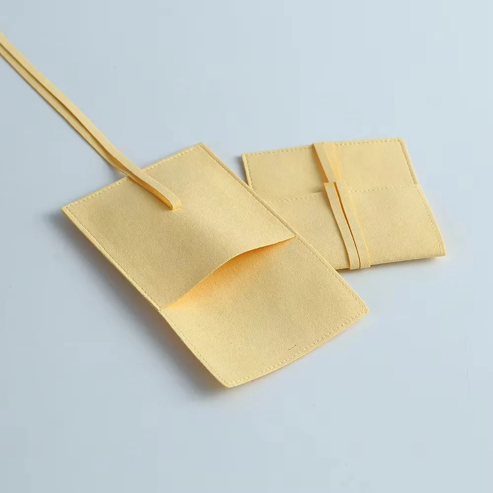 작은 크기 대량 따뜻한 노란색 마이크로 화이버 쥬얼리 반지 귀걸이 봉투 가방 웨딩 소녀 머리핀 기념일 선물 포장 주머니