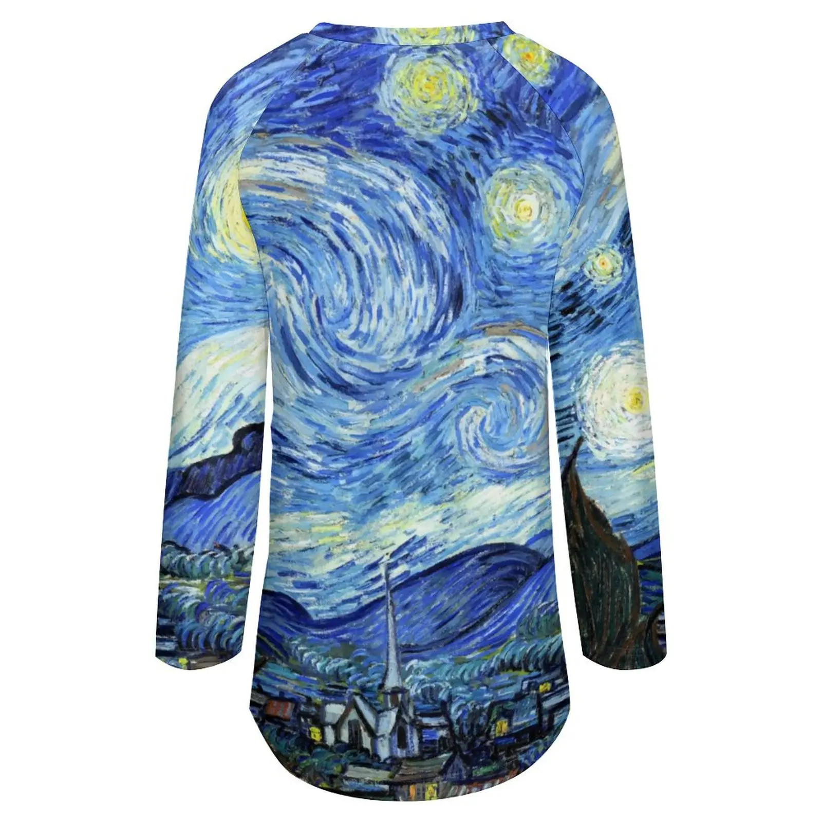 Abstract Star T Shirts Van Gogh Starry Night Street Fashion Long Sleeve T-Shirt Kawaii Printed Tee Shirt Womens Tops Large Size